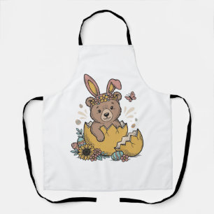 Süßer Osterbär in geknacktem Ei Vintage Vektor_1 Schürze