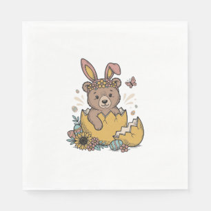 Süßer Osterbär in geknacktem Ei Vintage Vektor_1 Serviette