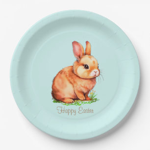 Süßer Osterhase auf Hellblau Pappteller