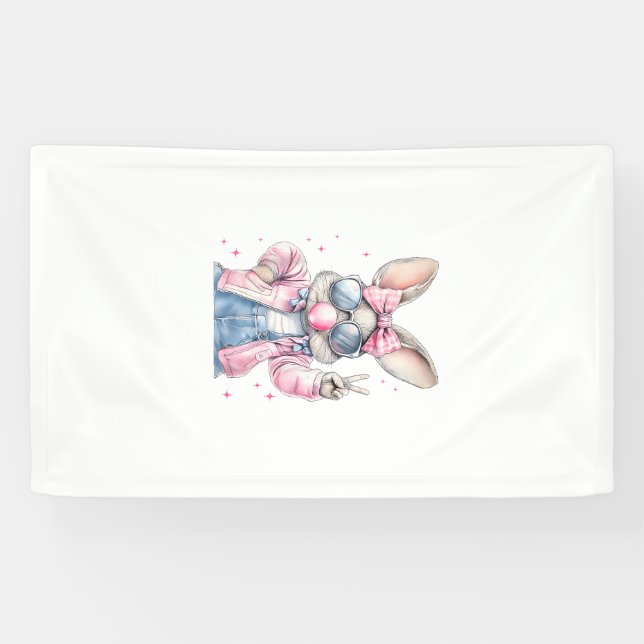 Süßer Osterhase, der Blasen bläst, Kaninchen-Fraue Banner (Horizontal)