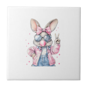 Süßer Osterhase, der Blasen bläst, Kaninchen-Fraue Fliese