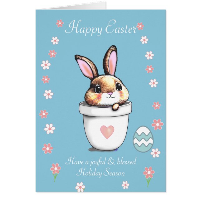Süßer Osterhase, Ei & Rosa auf Hellblau (Vorne)