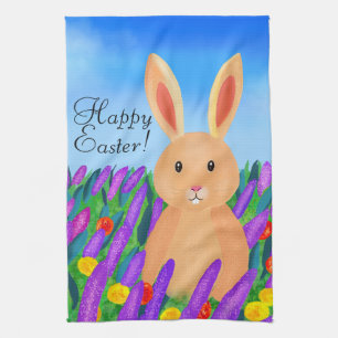 Süßer Osterhase in den Blumen mit individuellem Te Geschirrtuch
