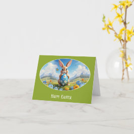 Süßer Osterhase in Landschaft -  Karte