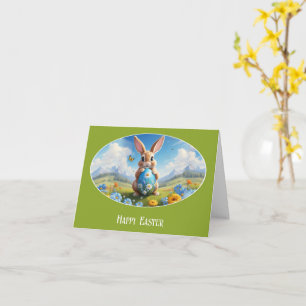 Süßer Osterhase in Landschaft - Karte