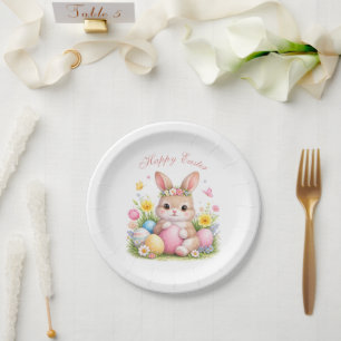 Süßer Osterhase Kaninchen Rosa Peonie Pappteller