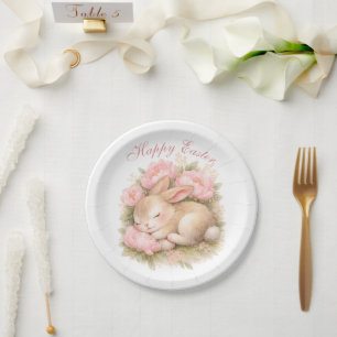 Süßer Osterhase Kaninchen Rosa Peonie Pappteller