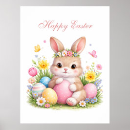 Süßer Osterhase Kaninchen Rosa Peonie Poster