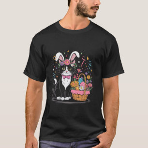 Süßer Osterhase Katze mit Blumen und Eiern Festlic T-Shirt