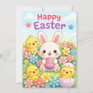 Süßer Osterhase & Küken   Frohe Ostern Feiertagskarte