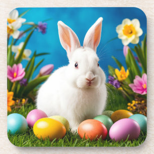 Süßer Osterhase mit bunten Eiern Getränkeuntersetzer