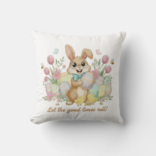 Süßer Osterhase mit bunten Eiern und Frühling Kissen