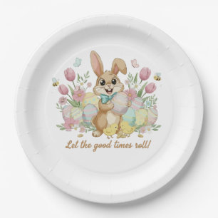 Süßer Osterhase mit bunten Eiern und Frühling  Pappteller