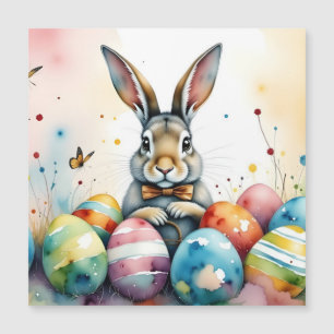 Süßer Osterhase mit farbenfrohen bemalten Eiern Magnetkarte