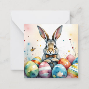 Süßer Osterhase mit farbenfrohen bemalten Eiern Mitteilungskarte