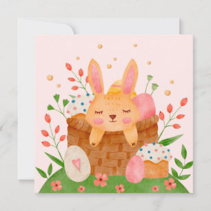 Süßer Osterhase mit Korb Mitteilungskarte