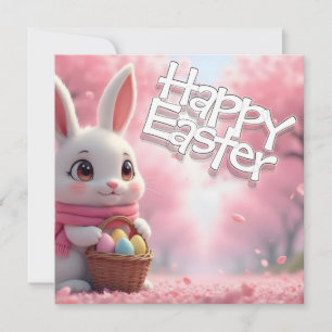 Süßer Osterhase mit Korb und bunten Eiern Mitteilungskarte