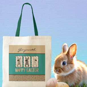 Süßer Osterhase mit Tierdruck braunen Schleifen Tü Tragetasche
