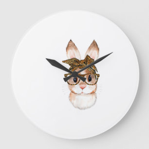 Süßer Osterhase Mom Oster Leopard Jahr des R Große Wanduhr