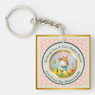 Süßer Osterhase und fröhliche Frühlingsblumen Feie Schlüsselanhänger