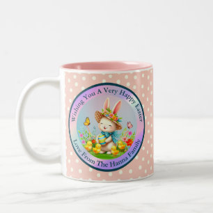 Süßer Osterhase und fröhliche Frühlingsblumen zum  Zweifarbige Tasse