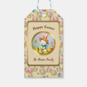 Süßer Osterhase und glückliche Frühlingsblumen Fei Geschenkanhänger