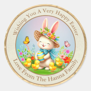 Süßer Osterhase und glückliche Frühlingsblumen Fei Runder Aufkleber