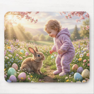 Süßer Osterhase und Kind Mousepad
