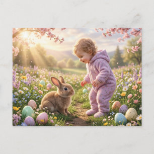 Süßer Osterhase und Kind Postkarte