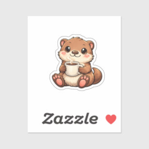 Süßer Otter mit Kaffee – Gemütliches Kawaii-Tier Aufkleber