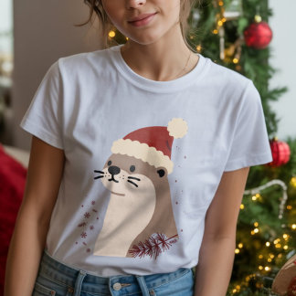 Süßer Otter mit Weihnachtsmütze, Holiday Animal Tri-Blend Shirt