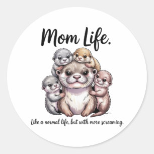 Süßer Otter-Mom-Leben-Sticker - Lustiger Elternsch Runder Aufkleber