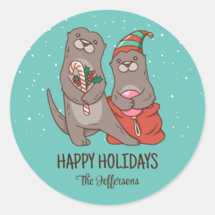 Süßer Otter Weihnachten Tier Schnee Winter Feierta Runder Aufkleber