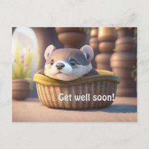 Süßer Otterbaby in einem Korb - personalisierbar Postkarte