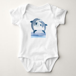 Süßer Ozean-Delfine-Baby-Bodysuit Blaue Wellen N Baby Strampler