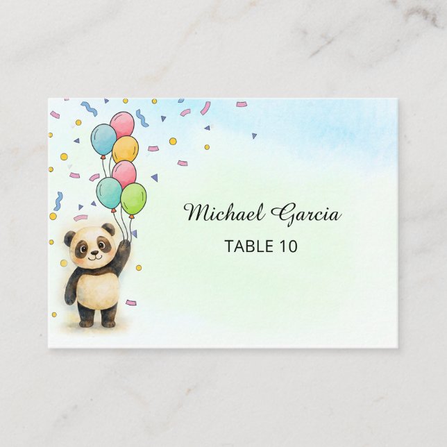 Süßer Panda-Ballon 1. Geburtstag  Platzkarte (Vorderseite)