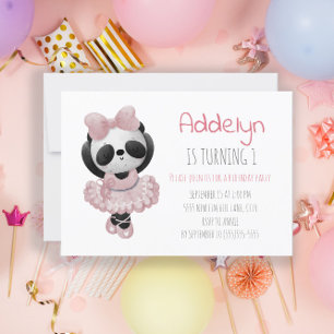 Süßer Panda-Bär-Ballerina Rosa 1. Geburtstag Einladung