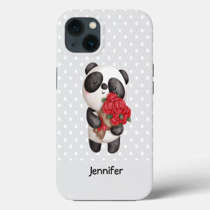 Süßer Panda-Bär mit Rosenstrauß iPhone Hülle
