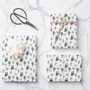Süßer Panda-Bär Tier Bambus Wald Sonnenschein Geschenkpapier Set