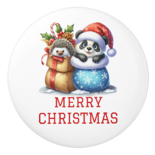 Süßer Panda-Bär und Igel-Junges Weihnachten Keramikknauf