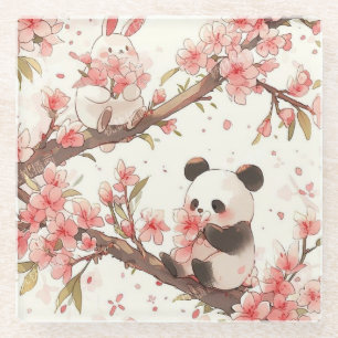 Süßer Panda & Bunny Kirschblüten Untersetzer Kaw