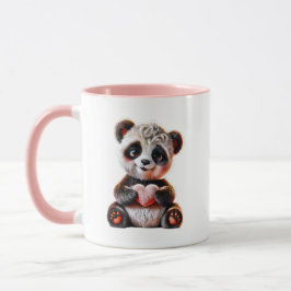 Süßer Panda, der ein rosa Herz hält. Tasse
