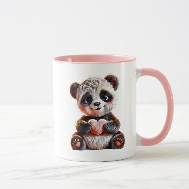 Süßer Panda, der ein rosa Herz hält. Tasse (Rechts)