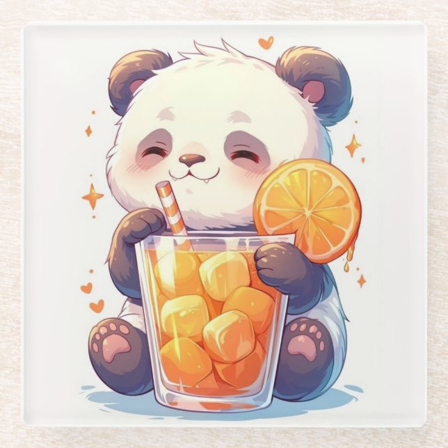 Süßer Panda, der Orangensaft trinkt Untersetzer |  (Vorderseite)