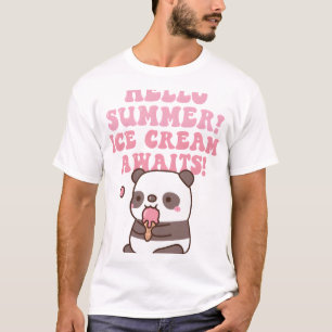 Süßer Panda Hallo Sommer Eiscreme Wartet T-Shirt