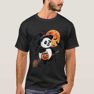 Süßer Panda-Hexenreiter-Besenschwenk-Halloween-Kür T-Shirt