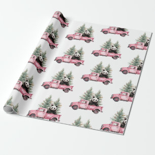 Süßer Panda in rosa Oldtimer-LKW Geschenkpapier