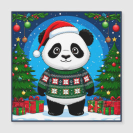 Süßer Panda in Weihnachtspullover mit Santa-Hut Magnetkarte