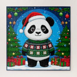 Süßer Panda in Weihnachtspullover trägt Santa-Hut
