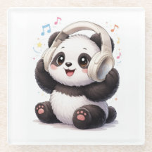 Süßer Panda mit Kopfhörern Untersetzer | Kawaii Mu